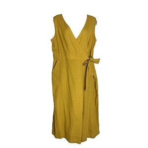 Tiana B Linen Romper Jumpsuit Womens 14 Cropped Wide Leg Wrap Front Mustard Gold